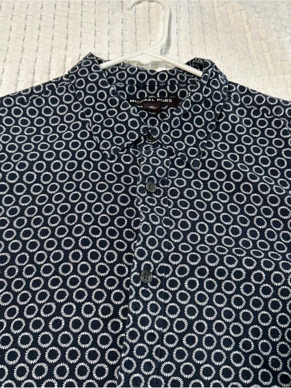 Michael Kors Men’s Navy Circle-Print Button-Up Shirt XL 100% Cotton